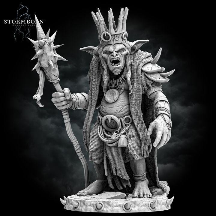 Goblin King, Shaman Wizard, Goblin PC / NPC | 28mm, 32mm,54mm,75mm,100mm Scales | Player Character Mini -D&amp;D 5e Pathfinder Figurine