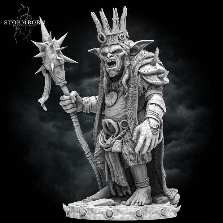 Goblin King, Shaman Wizard, Goblin PC / NPC | 28mm, 32mm,54mm,75mm,100mm Scales | Player Character Mini -D&amp;D 5e Pathfinder Figurine