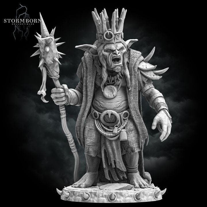 Goblin King, Shaman Wizard, Goblin PC / NPC | 28mm, 32mm,54mm,75mm,100mm Scales | Player Character Mini -D&amp;D 5e Pathfinder Figurine