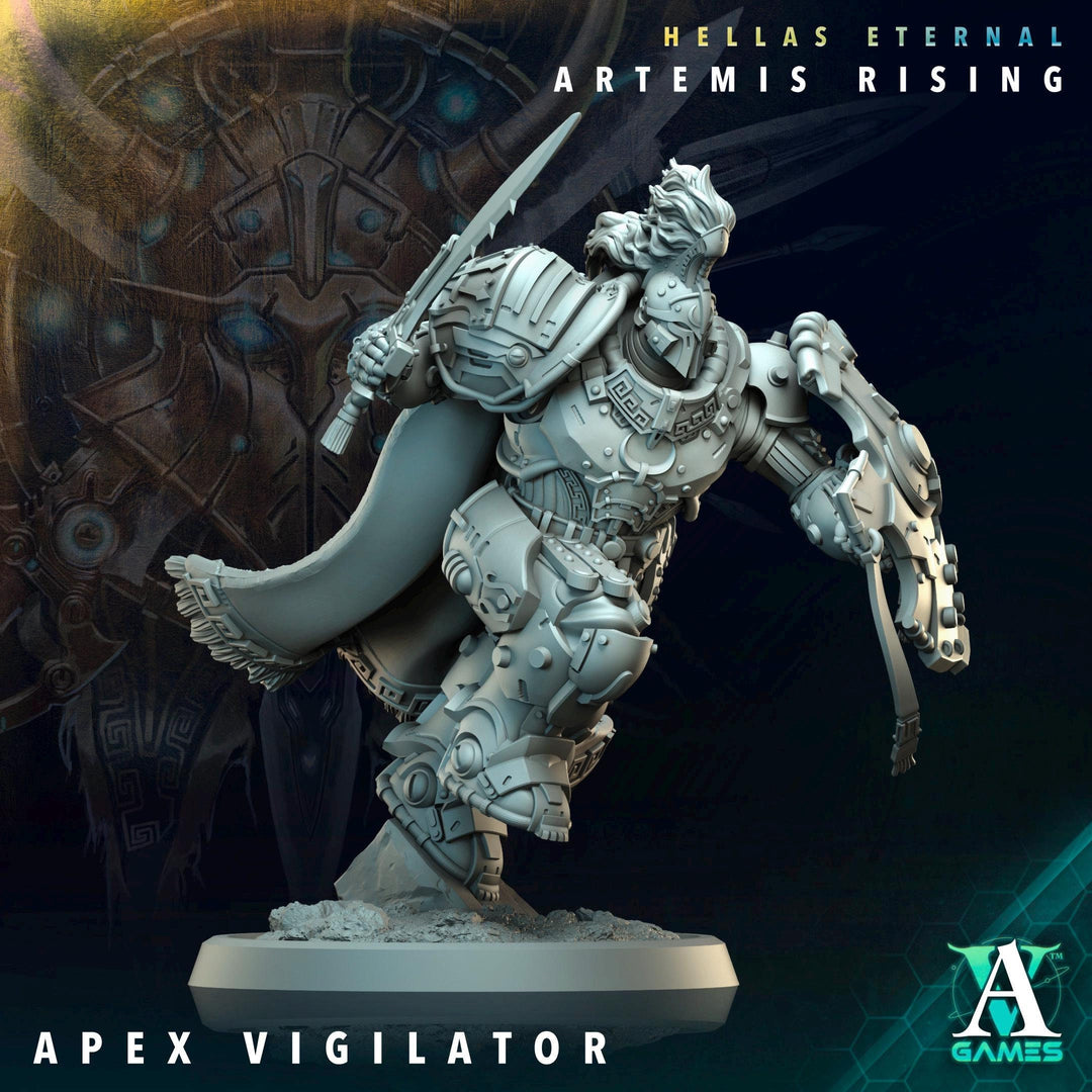 Sci-Fi Miniature Space Knight, Hellas Eternal Artemis Apex Vigilator | 28mm,32mm, 54mm, 75mm,100mm Scales | Resin Mini | Archvillain Games