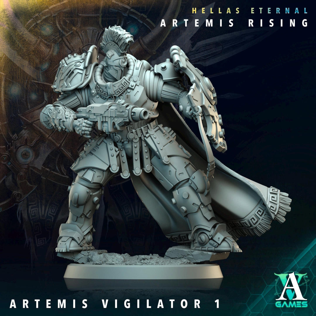 Sci-Fi Miniature Space Knight, Hellas Eternal Artemis Apex Vigilator | 28mm,32mm, 54mm, 75mm,100mm Scales | Resin Mini | Archvillain Games