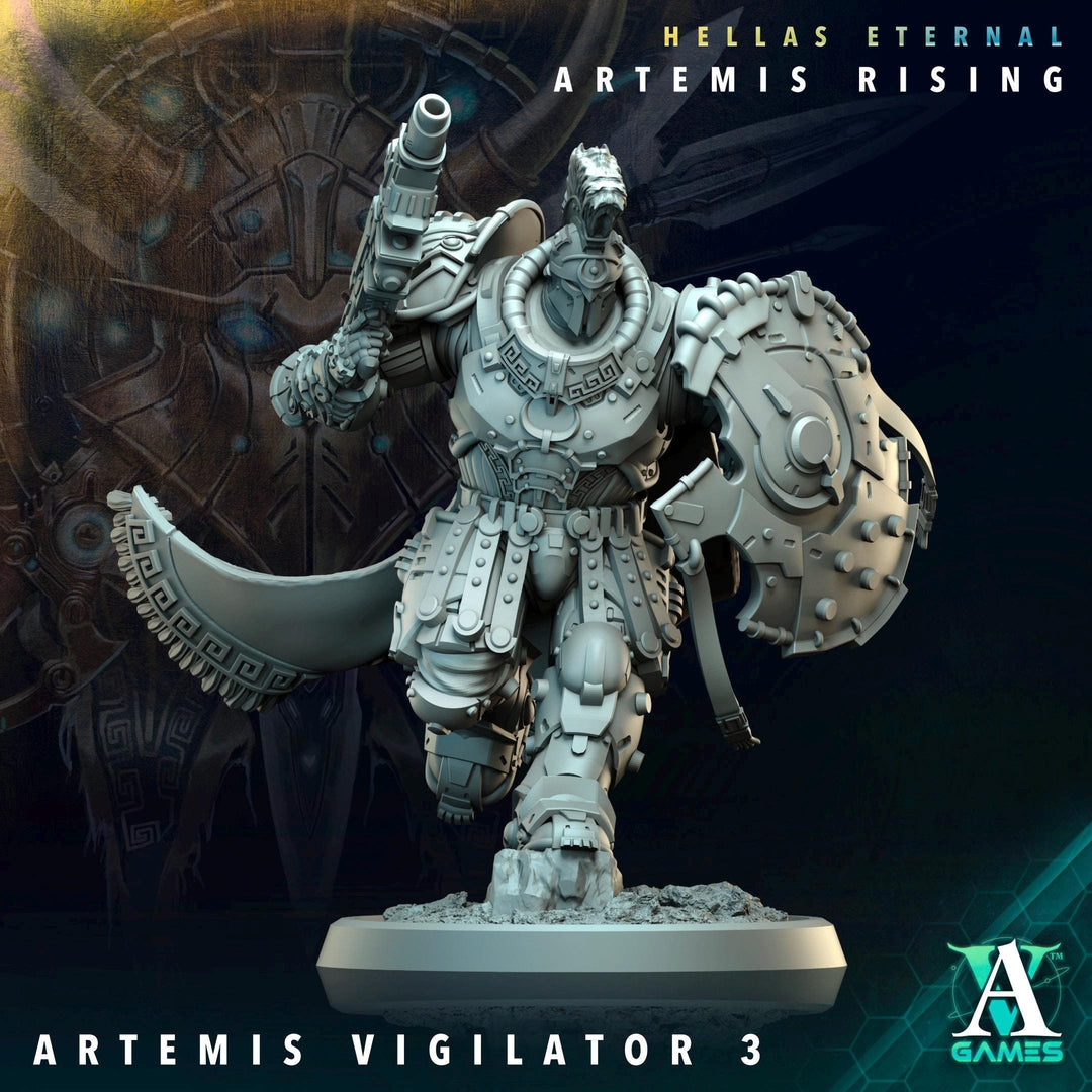Sci-Fi Miniature Space Knight, Hellas Eternal Artemis Apex Vigilator | 28mm,32mm, 54mm, 75mm,100mm Scales | Resin Mini | Archvillain Games