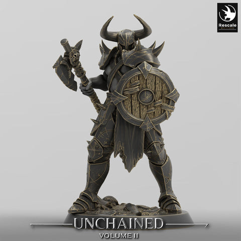 Fighter, Ranger Axe & Shield, Oathbreaker Paladin, Unpainted Miniature| 28mm, 32mm,54mm,75mm,100mm Scales |Dungeons and Dragons Pathfinder