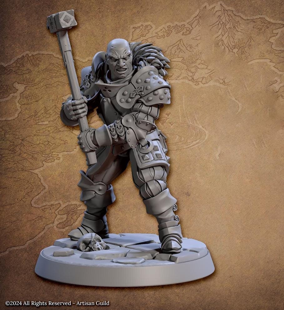 Human Fighter with Maul Hammer | 28mm, 32mm, 54mm,75mm,100mm Scale Resin Miniature Dungeons and Dragons D&D Pathfinder | Artisan Guild