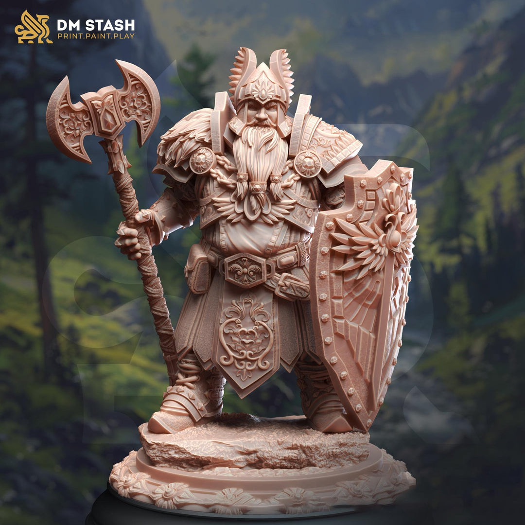 Dwarf Fighter Battlemaster, Cleric w/ Axe & Shield PC / NPC Miniature | 28mm, 32mm,54mm,75mm, 100mm Scales | DnD 5e Pathfinder | DM Stash