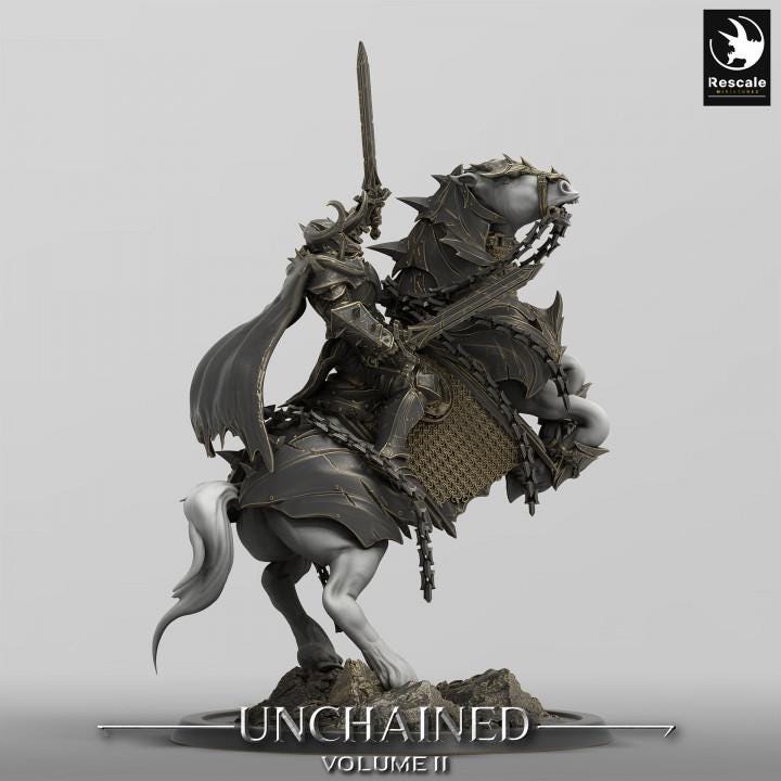 Chaos Knight Mounted on Horse w/ Swords ,Oathbreaker Paladin | Unpainted Dungeons and Dragons 5e | 28mm,32mm,54mm,75mm Scale | Pathfinder