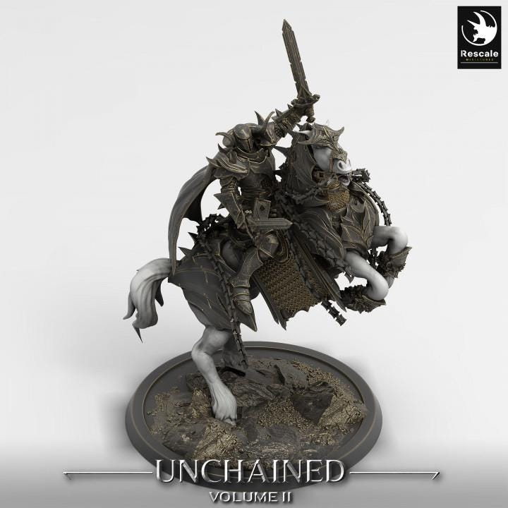 Chaos Knight Mounted on Horse w/ Swords ,Oathbreaker Paladin | Unpainted Dungeons and Dragons 5e | 28mm,32mm,54mm,75mm Scale | Pathfinder