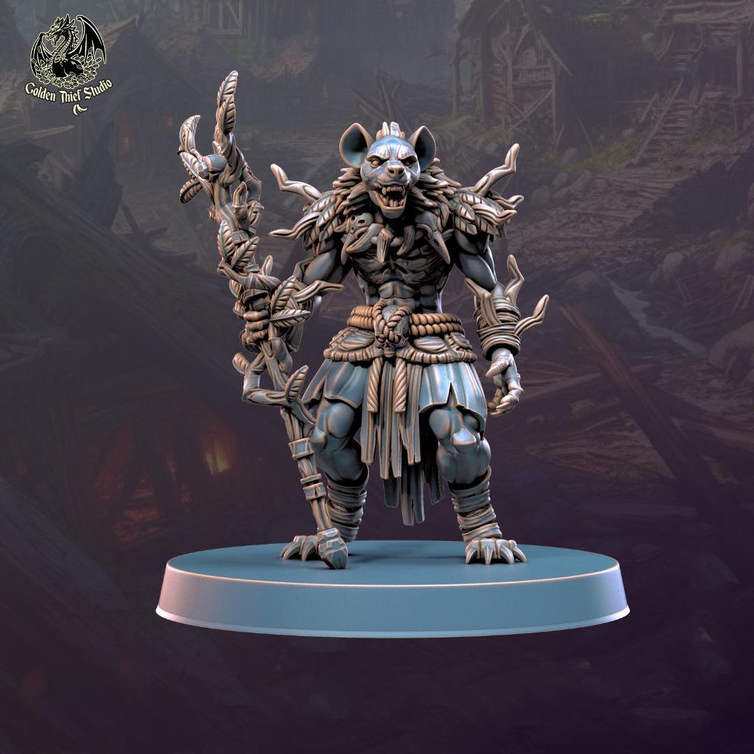 Gnoll Druid, Shaman, Cleric| Resin Miniature| Dungeons and Dragons | 28mm,32mm,54mm,75mm,100mm Scales | Pathfinder hyena humanoid | D&D 5e |