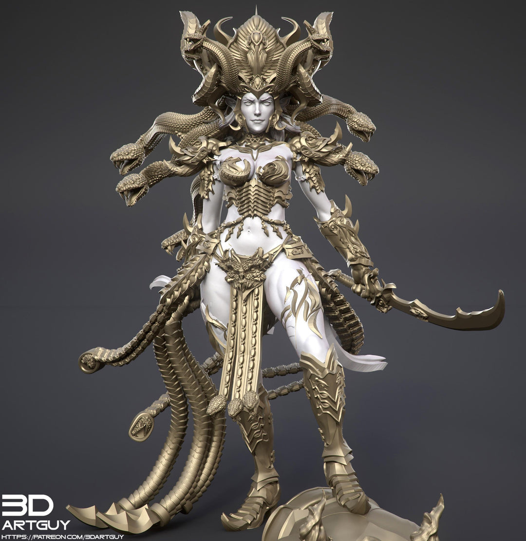 Female Sorcerer Warlock Snake Queen PC or NPC, Medusa Unpainted | 28mm, 32mm, 54mm,75mm,100mm | Dungeons and Dragons | Pathfinder | 3DArtGuy