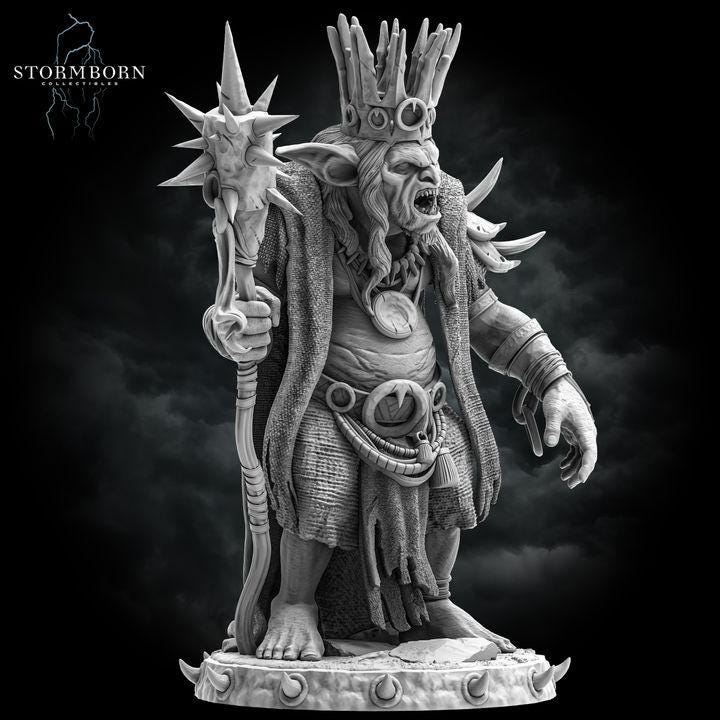 Goblin King, Shaman Wizard, Goblin PC / NPC | 28mm, 32mm,54mm,75mm,100mm Scales | Player Character Mini -D&amp;D 5e Pathfinder Figurine