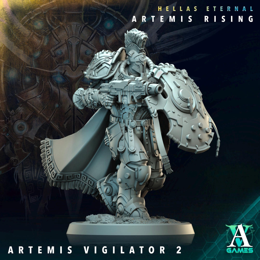 Sci-Fi Miniature Space Knight, Hellas Eternal Artemis Apex Vigilator | 28mm,32mm, 54mm, 75mm,100mm Scales | Resin Mini | Archvillain Games