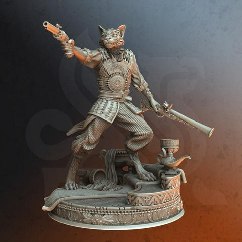 Tabaxi Rogue Fighter Gunslinger Sharpshooter Unpainted Miniature | 28mm, 32mm,54mm,75mm, 100mm Scales | Dungeons and Dragons 5E | DM Stash