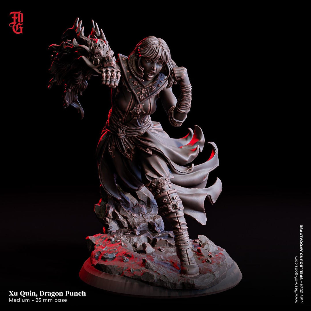 Female Human Monk Dragon Punch, Sorcerer, Psion PC NPC | 28mm, 32mm,54mm, 75mm, 100mm Scale Resin Mini | Dungeons and Dragons| Flesh of Gods