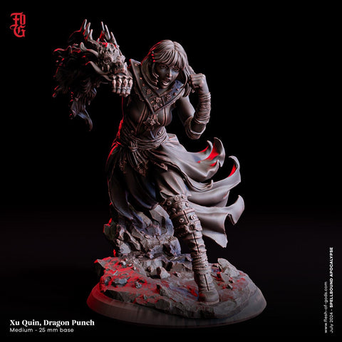 Female Human Monk Dragon Punch, Sorcerer, Psion PC NPC | 28mm, 32mm,54mm, 75mm, 100mm Scale Resin Mini | Dungeons and Dragons| Flesh of Gods