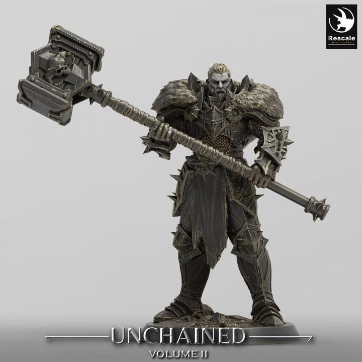 Human Paladin, Fighter Battlemaster with Maul PC / NPC, DnD 5e Gift Unpainted Mini| 28mm, 32mm,54mm,75mm,100mm Scales | Dungeons &amp; Dragons