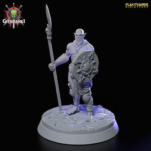 Githyanki Fighter Warrior Polearm and Shield UNPAINTED Resin Miniature | 28mm, 32mm,54mm,75mm,100mm Scale |Dungeons & Dragons |Clay Cyanide