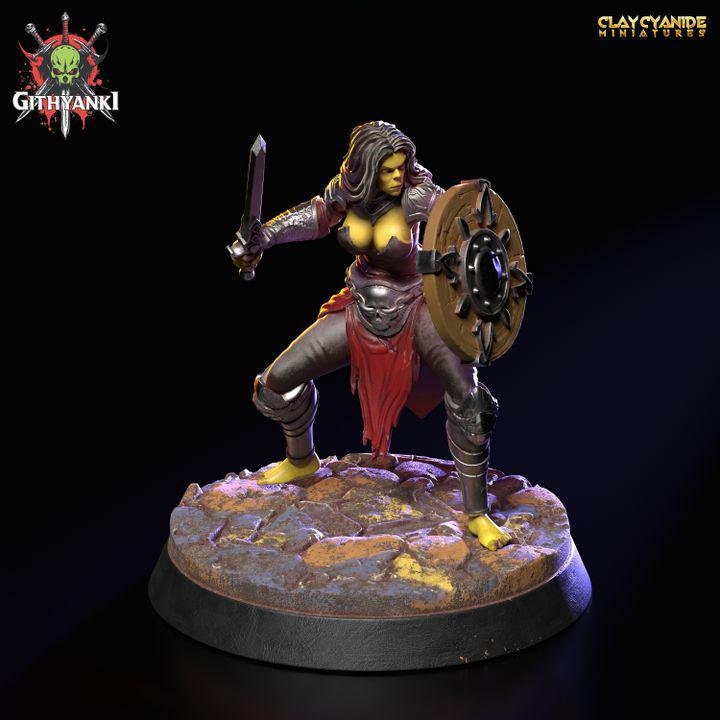 Githyanki Female Fighter Sword and Shield | UNPAINTED Resin Miniature | 28mm, 32mm,54mm,75mm,100mm Scale |Dungeons &amp; Dragons| Clay Cyanide