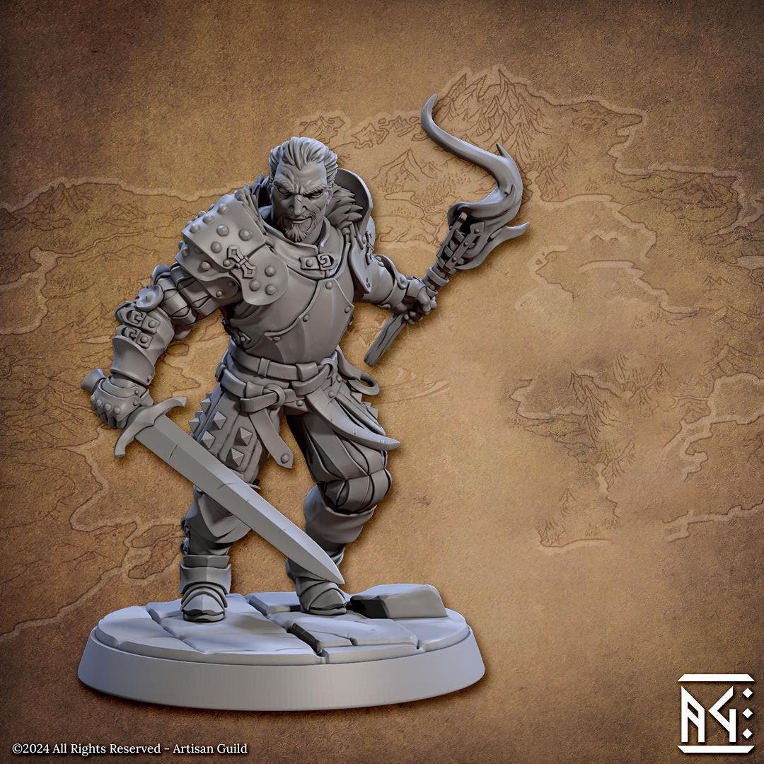 Human Fighter, Sword Torch Platemail | 28mm,32mm,54mm,75mm,100mm Scale Resin Miniature Dungeons and Dragons D&D Pathfinder |Artisan Guild