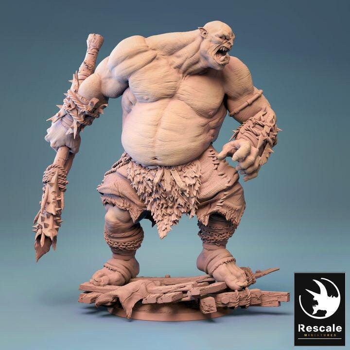 Ogre Chieftain, Half-Orc | 28mm, 32mm,54mm,75mm,100mm Scales | Fantasy Tabletop Mini -D&amp;D 5e Pathfinder Figurine | Rescale Miniatures