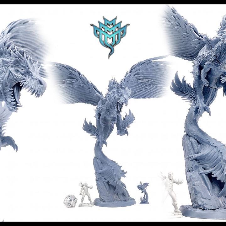 Flying T-Rex Dinosaur D&amp;D 5e miniature | 250mm High, 100mm Base | 28mm, 32mm Scales | Figurine Pathfinder | Dungeons and Dragons 5e