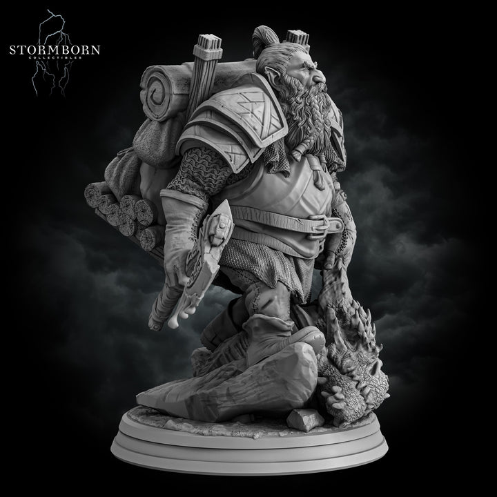 Dwarf Fighter Dragon Hunter (Baby dragon :) ) PC / NPC | 28mm,32mm,54mm,75mm,100mm Scales | Player Character Mini D&amp;D 5e Pathfinder Figurine