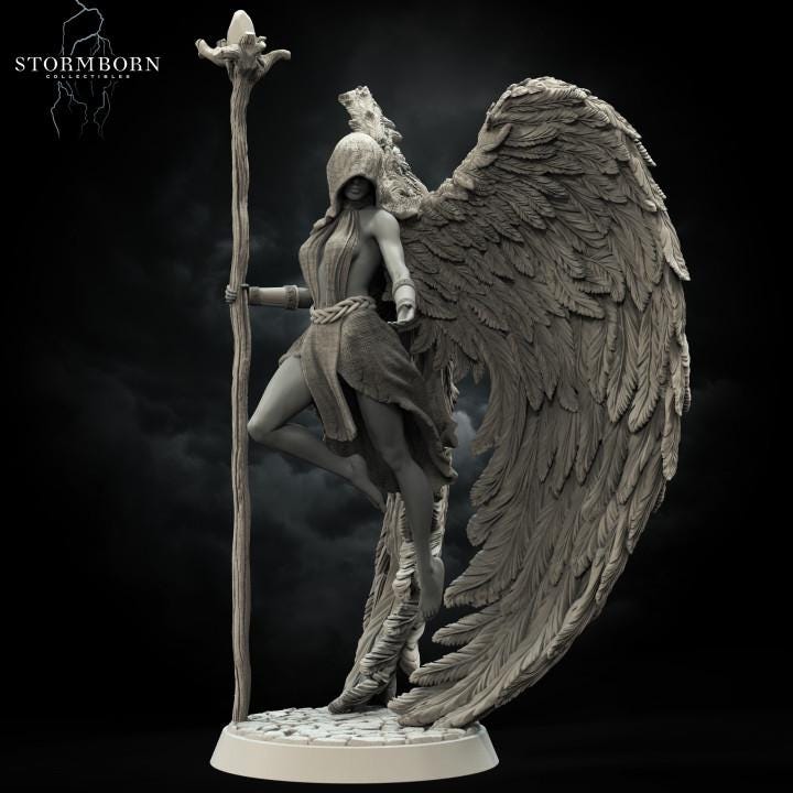 Female Celestial Angel PC NPC D&amp;D Miniature | 28mm, 32mm, 54mm,75mm, 100mm Scales | Pathfinder Figure | Figurine unpainted | RPG Gift Idea