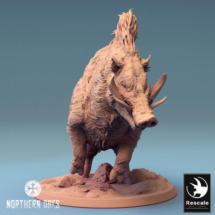 Wild Boar and Giant Boar Miniatures | Dungeons and Dragons 5e | 28mm,32mm, 54mm, 75mm, 100mm Scale | Pathfinder | Rescale miniatures