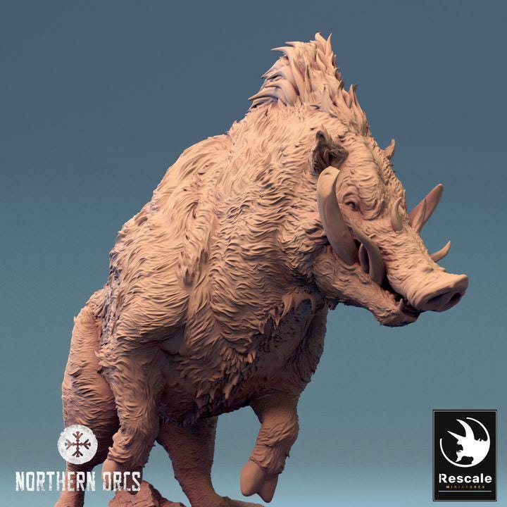 Wild Boar and Giant Boar Miniatures | Dungeons and Dragons 5e | 28mm,32mm, 54mm, 75mm, 100mm Scale | Pathfinder | Rescale miniatures