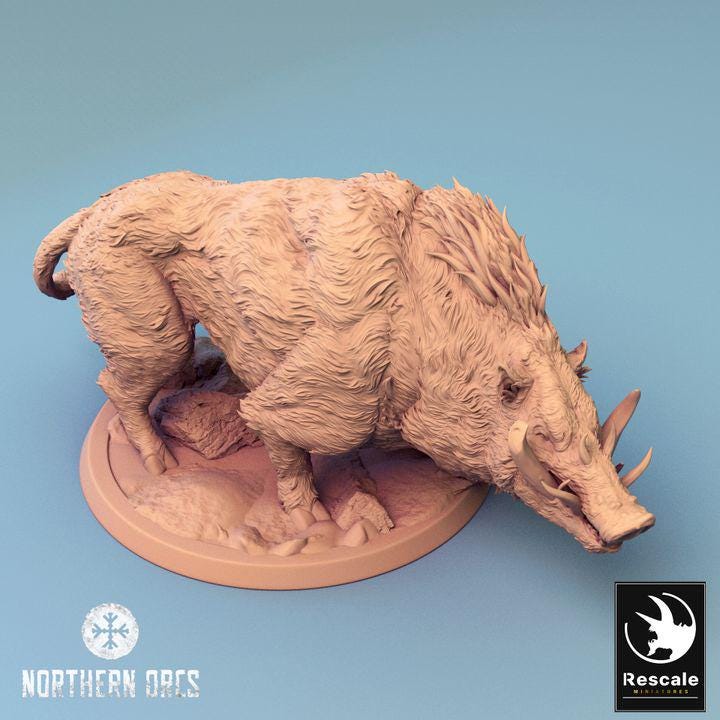Wild Boar and Giant Boar Miniatures | Dungeons and Dragons 5e | 28mm,32mm, 54mm, 75mm, 100mm Scale | Pathfinder | Rescale miniatures