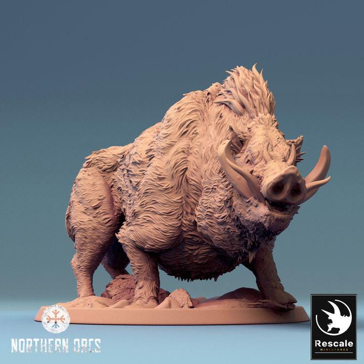 Wild Boar and Giant Boar Miniatures | Dungeons and Dragons 5e | 28mm,32mm, 54mm, 75mm, 100mm Scale | Pathfinder | Rescale miniatures