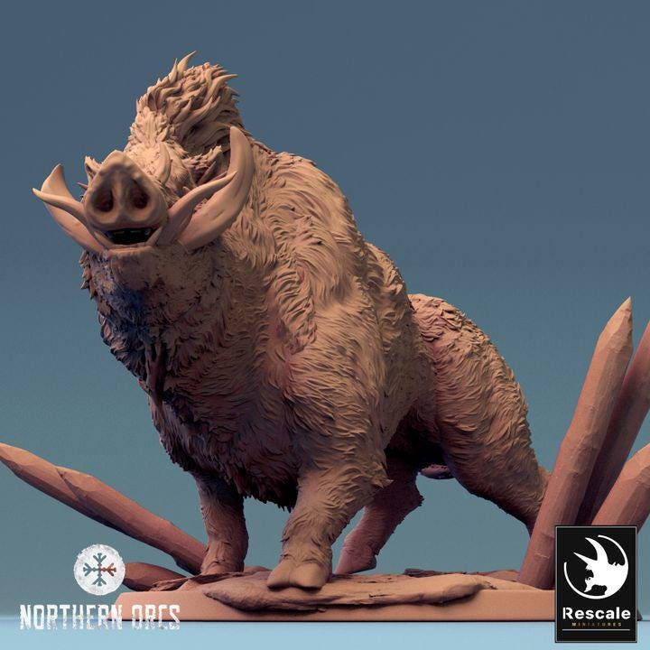 Wild Boar and Giant Boar Miniatures | Dungeons and Dragons 5e | 28mm,32mm, 54mm, 75mm, 100mm Scale | Pathfinder | Rescale miniatures