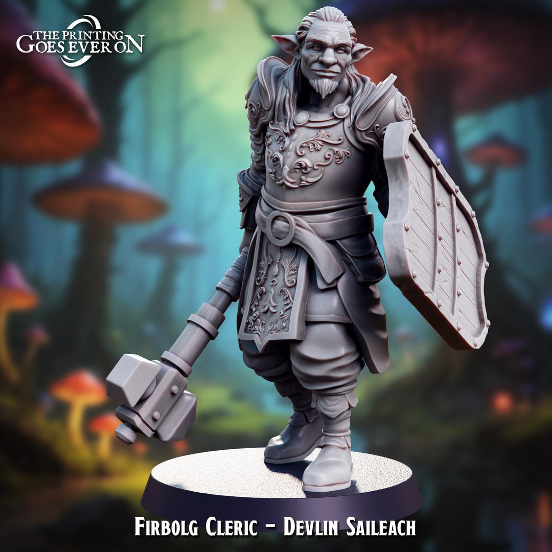 Firbolg Cleric, Fighter with Mace &amp; Shield | Miniature | 28mm, 32mm, 54mm, 75mm, 100mm Scales | Pathfinder Figure | DnD | Figurine unpainted