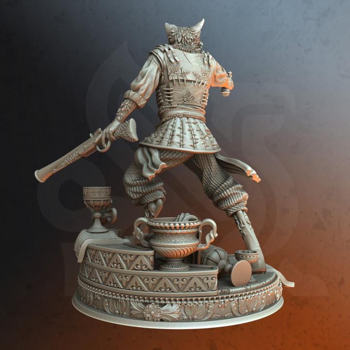 Tabaxi Rogue Fighter Gunslinger Sharpshooter Unpainted Miniature | 28mm, 32mm,54mm,75mm, 100mm Scales | Dungeons and Dragons 5E | DM Stash