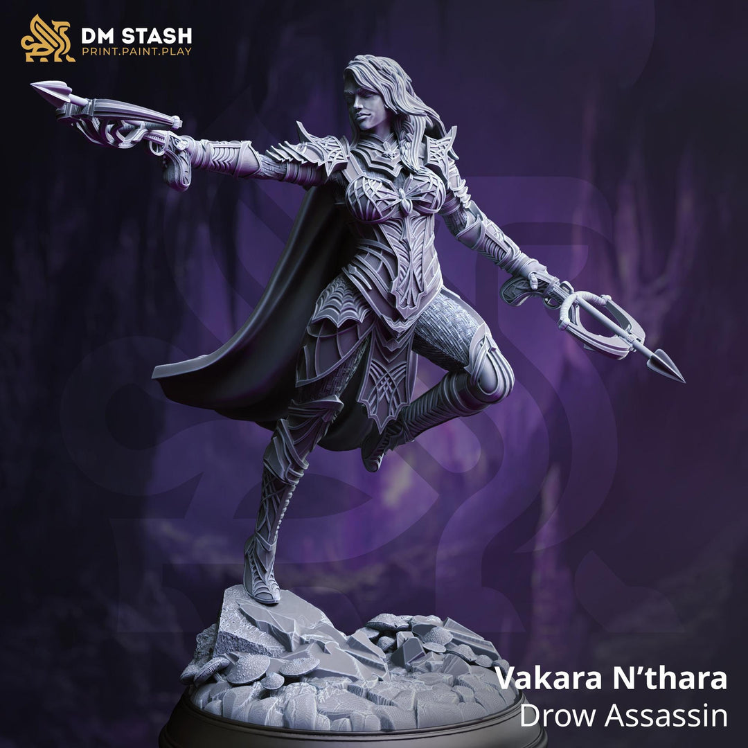 Dark Elf Female Fighter Assassin PC/ NPC Miniature | 28mm, 32mm,54mm,75mm, 100mm Scales | Dungeons and Dragons Pathfinder | DM Stash