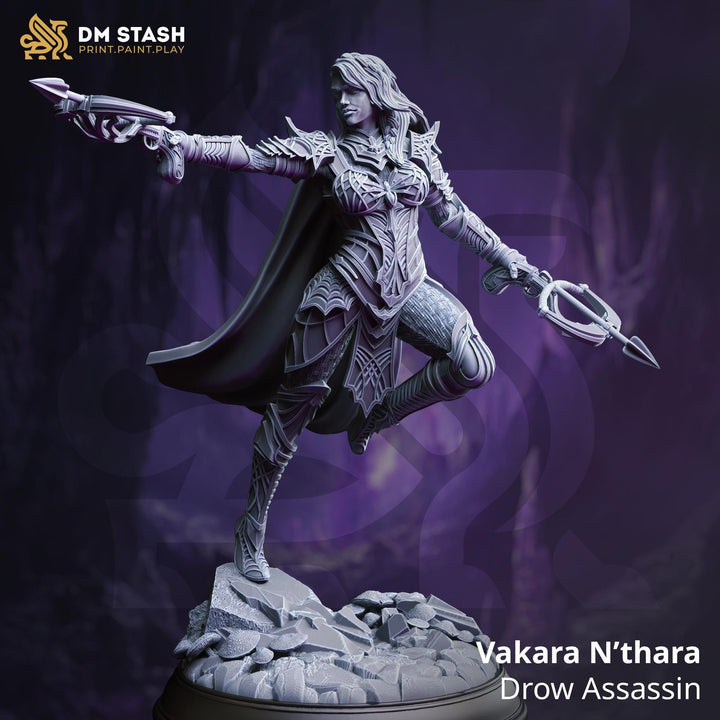 Dark Elf Female Fighter Assassin PC/ NPC Miniature | 28mm, 32mm,54mm,75mm, 100mm Scales | Dungeons and Dragons Pathfinder | DM Stash