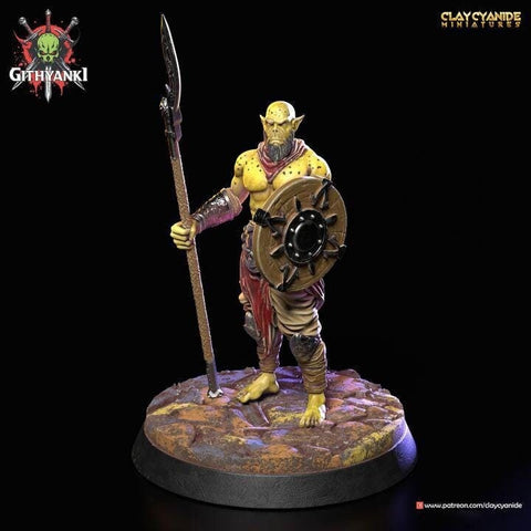 Githyanki Fighter Warrior Polearm and Shield UNPAINTED Resin Miniature | 28mm, 32mm,54mm,75mm,100mm Scale |Dungeons & Dragons |Clay Cyanide