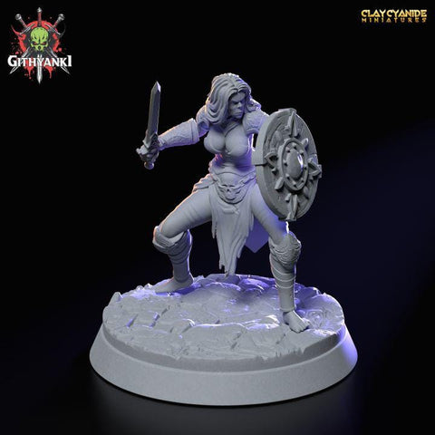 Githyanki Female Fighter Sword and Shield | UNPAINTED Resin Miniature | 28mm, 32mm,54mm,75mm,100mm Scale |Dungeons & Dragons| Clay Cyanide