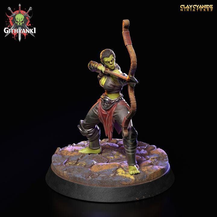 Githyanki Female Fighter with Bow | UNPAINTED Resin Miniature | 28mm, 32mm,54mm,75mm,100mm Scale |Dungeons &amp; Dragons| Clay Cyanide