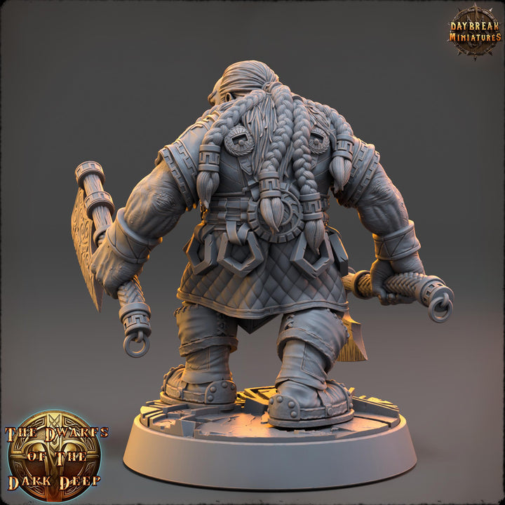 Dwarf Fighter 2 Hand Axes Miniature | Dungeons and Dragons | 28mm,32mm,54mm,75mm, 100mm Scale | Pathfinder Mini for Painting