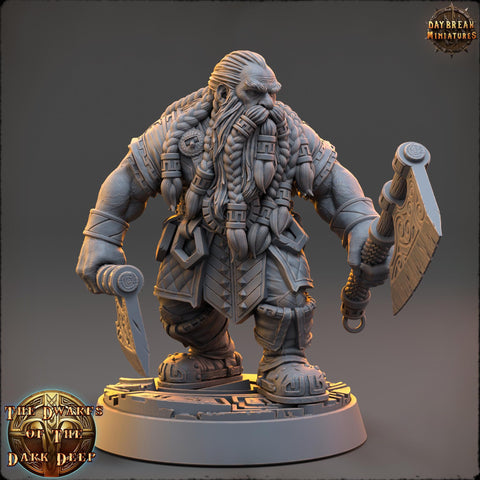 Dwarf Fighter 2 Hand Axes Miniature | Dungeons and Dragons | 28mm,32mm,54mm,75mm, 100mm Scale | Pathfinder Mini for Painting
