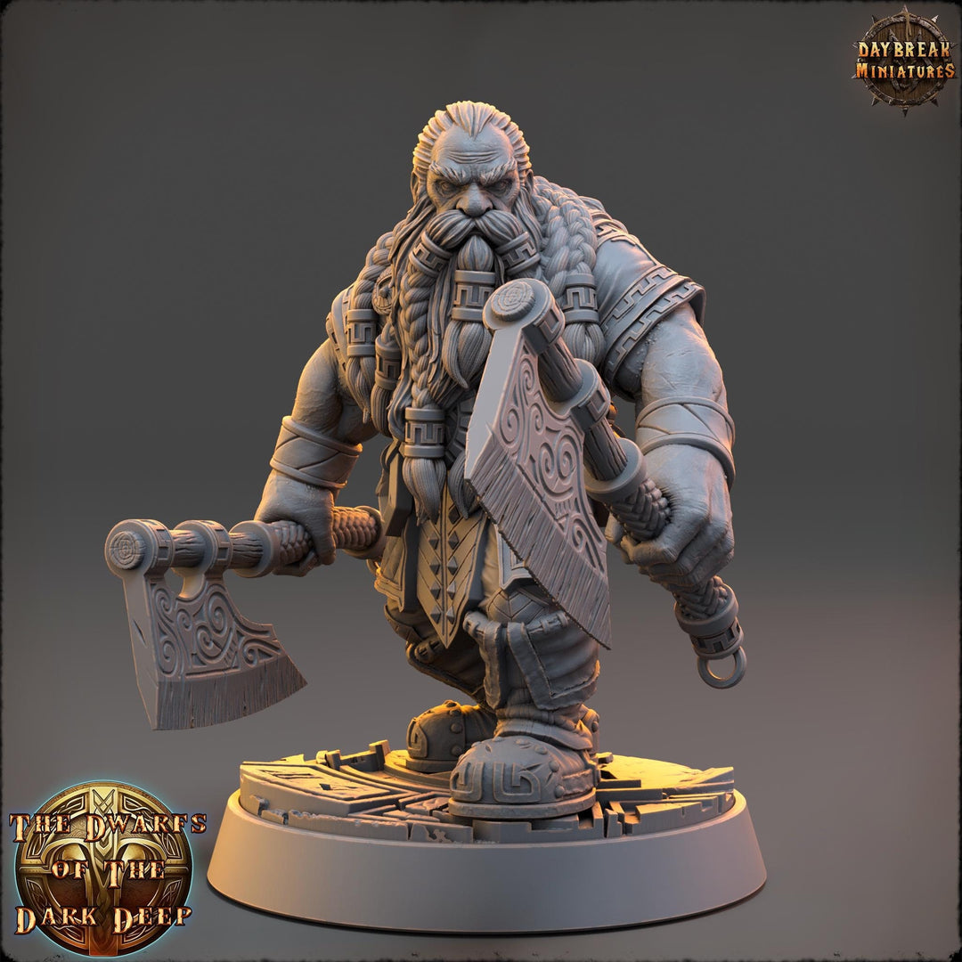 Dwarf Fighter 2 Hand Axes Miniature | Dungeons and Dragons | 28mm,32mm,54mm,75mm, 100mm Scale | Pathfinder Mini for Painting