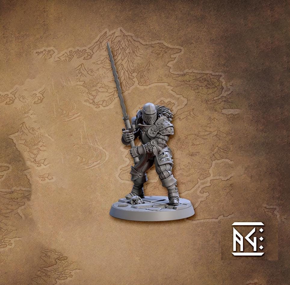 Human Fighter, 2 Handed Sword Platemail | 28mm,32mm,54mm,75mm,100mm Scale Resin Miniature Dungeons and Dragons D&D Pathfinder |Artisan Guild