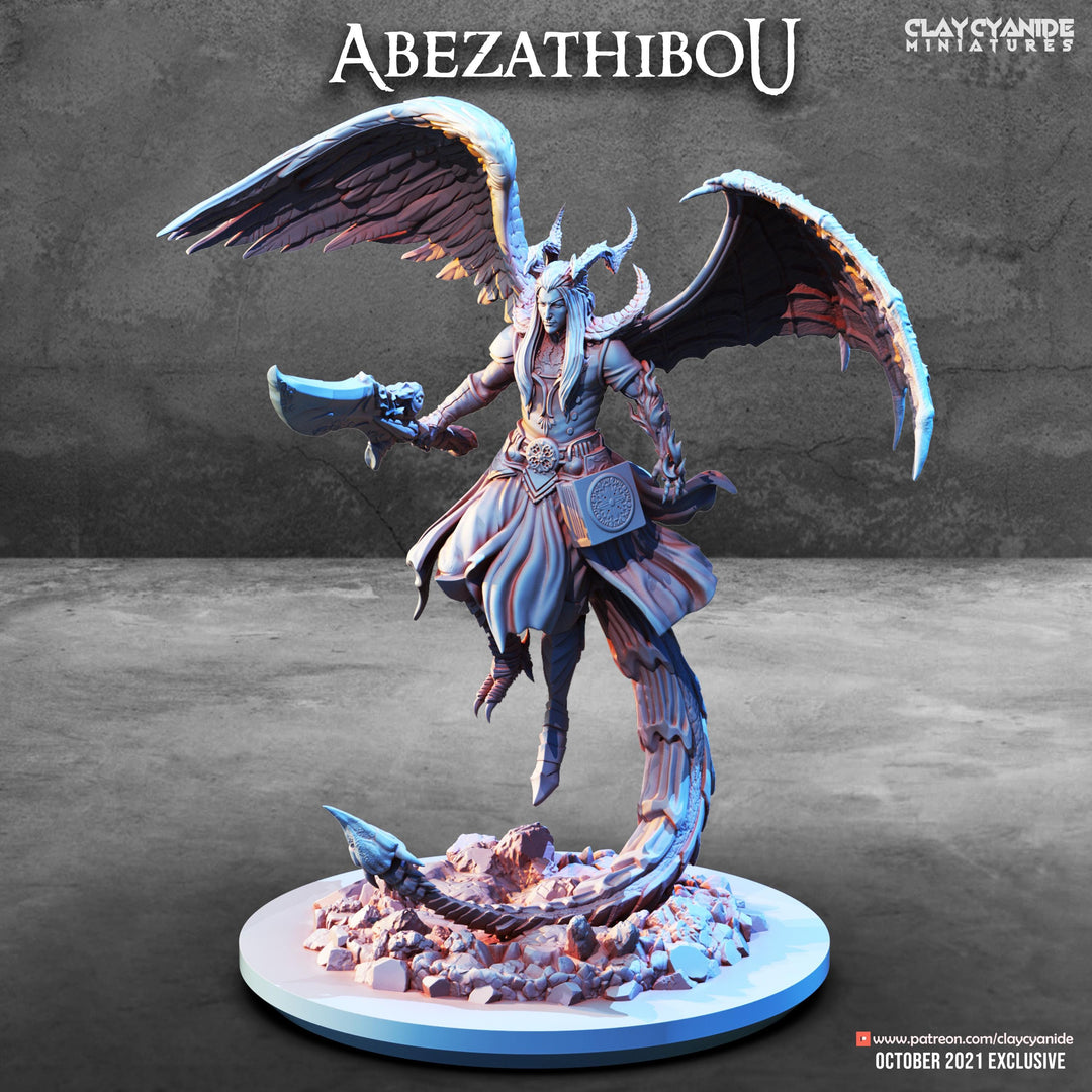 Abezathibou Fallen Angel | 28mm, 32 mm, 75mm Scale | Resin Miniature | Dungeons and Dragons | Pathfinder | D&D 5e | Clay Cyanide
