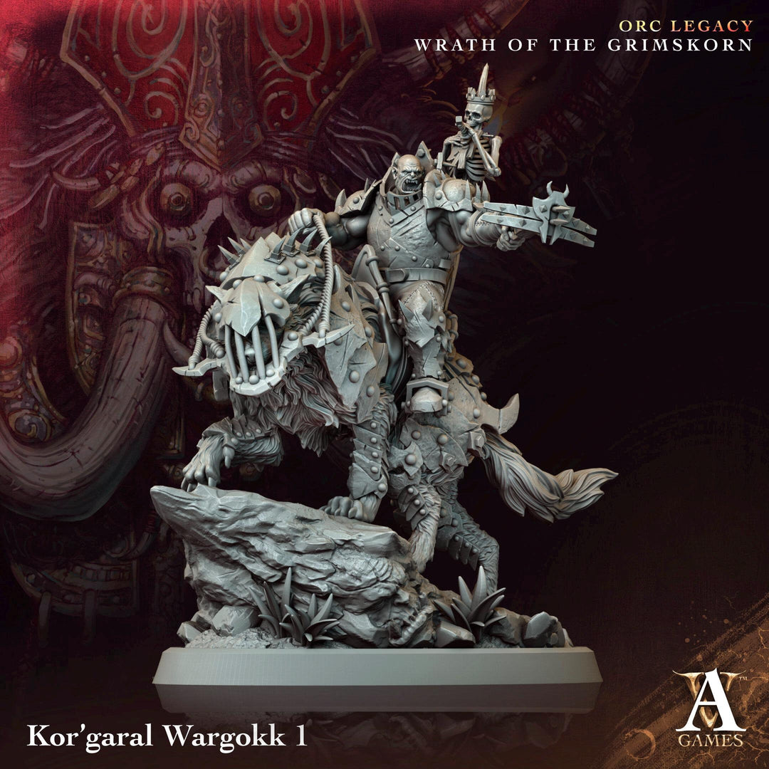 Orc Fighter Barbarian on Giant Dire Wolf, Half-Orc | Scales: 28mm,32mm ,54mm,75mm,100mm Megaboss | D&D 5e | Pathfinder | Achvillain Games