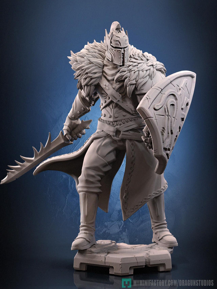 Human Paladin Fighter Sword &amp; Shield |Unpainted Miniature| 28mm,32mm,54mm,75mm,100mm Scales | Pathfinder Figure | DnD | Figurine unpainted |