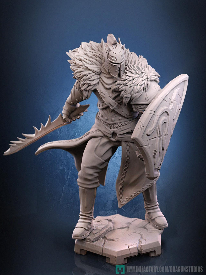 Human Paladin Fighter Sword &amp; Shield |Unpainted Miniature| 28mm,32mm,54mm,75mm,100mm Scales | Pathfinder Figure | DnD | Figurine unpainted |