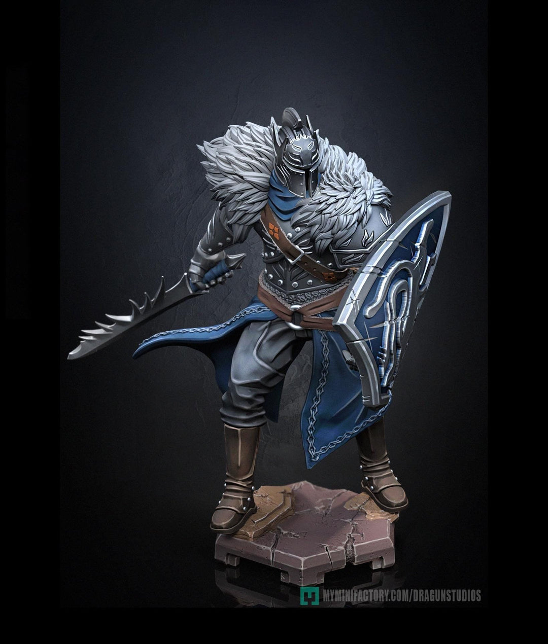 Human Paladin Fighter Sword & Shield |Unpainted Miniature| 28mm,32mm,54mm,75mm,100mm Scales | Pathfinder Figure | DnD | Figurine unpainted |
