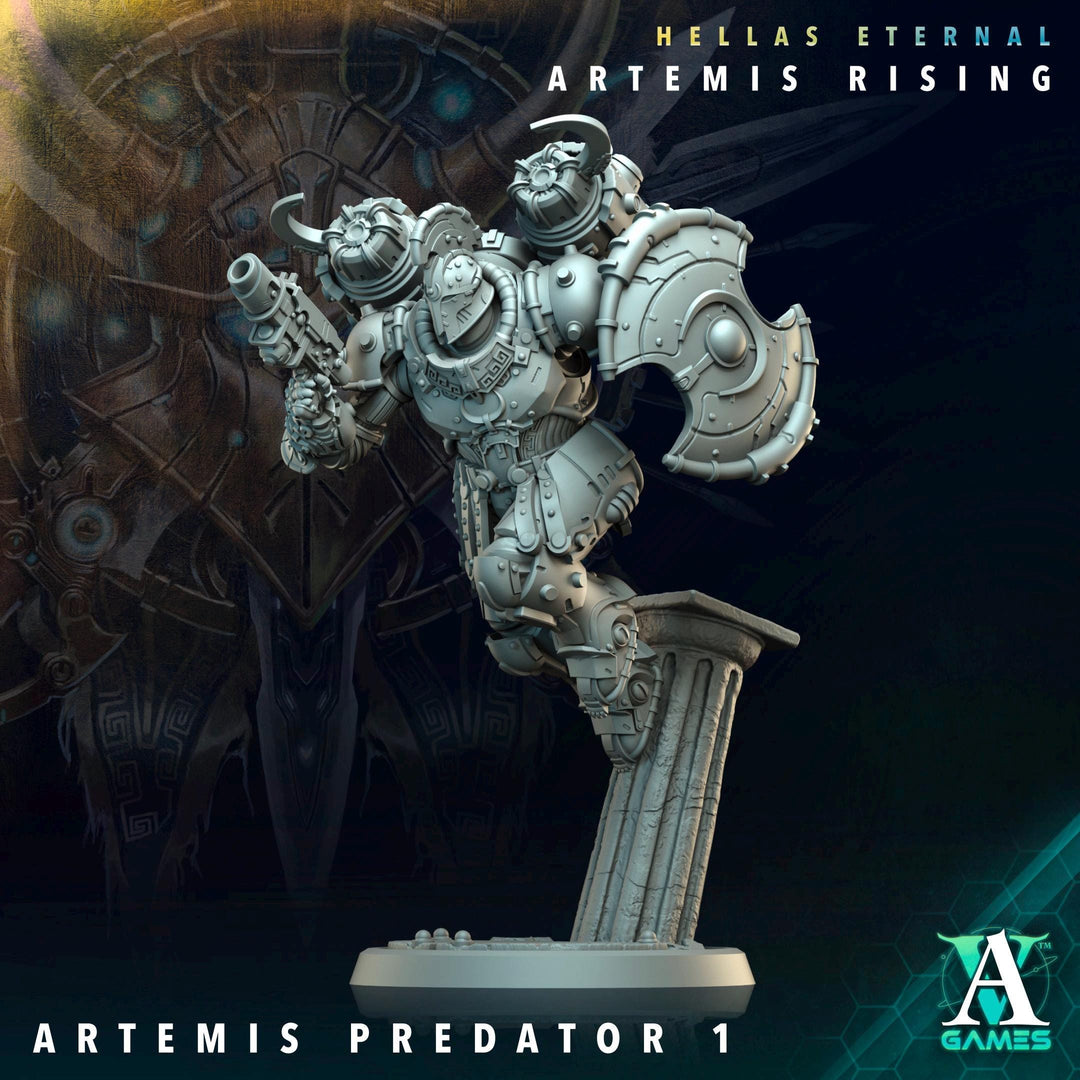 Sci-Fi Miniature Space Knight, Hellas Eternal Artemis Predator | 28mm,32mm, 54mm, 75mm,100mm Scales | Resin Mini | Archvillain Games