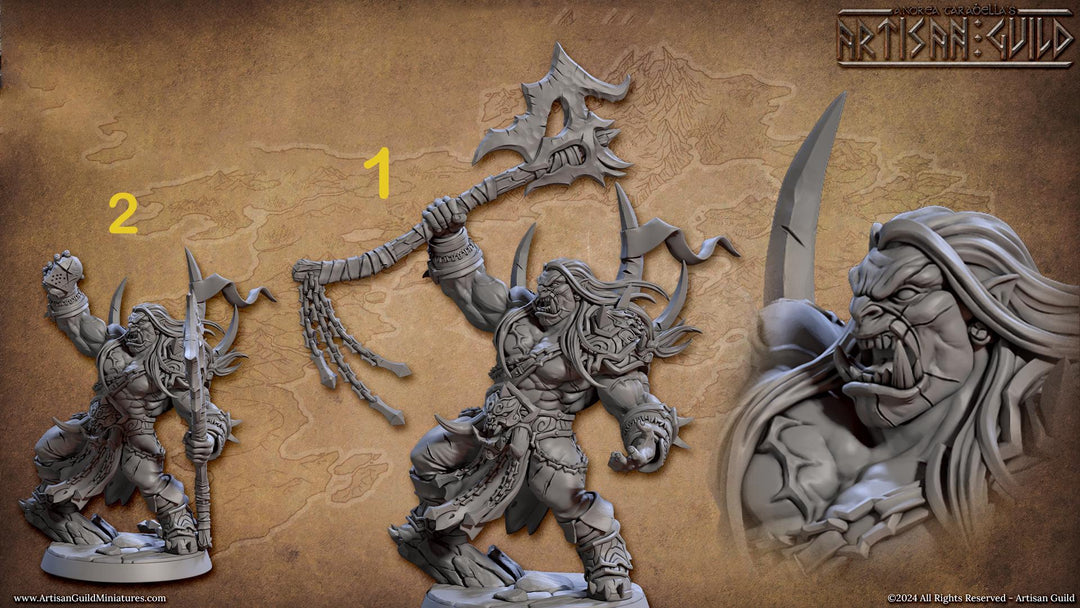 Orc Chief Fighter Barbarian with Battle Axe (2 options) DnD | 28mm, 32mm, 54mm, 75mm Scale Miniature | Dungeons and Dragons | Artisan Guild
