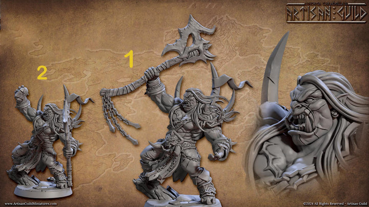 Orc Chief Fighter Barbarian with Battle Axe (2 options) DnD | 28mm, 32mm, 54mm, 75mm Scale Miniature | Dungeons and Dragons | Artisan Guild